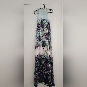 Ted Baker Light Blue and Purple Floral Halter Maxi Dress